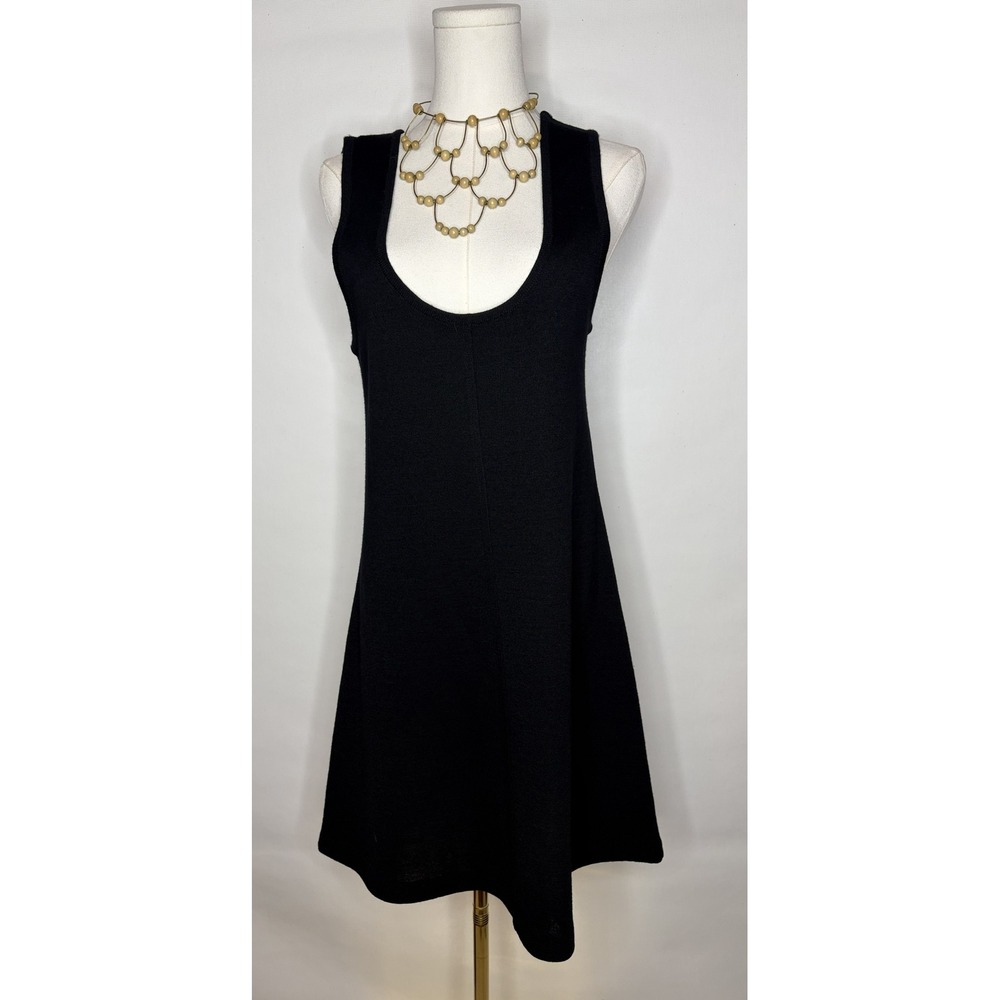 Andrea Jovine Black Pure Virgin Wool Sleeveless Scoop Neck A-Line Knit Dress S - Picture 2 of 8